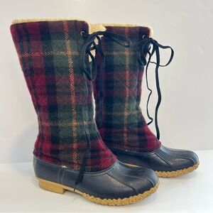 LL Bean Wool Tartan Plaid Sherpa Lined Duck Boots Size 9